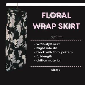 Boho Black and Pink Floral Wrap Skirt